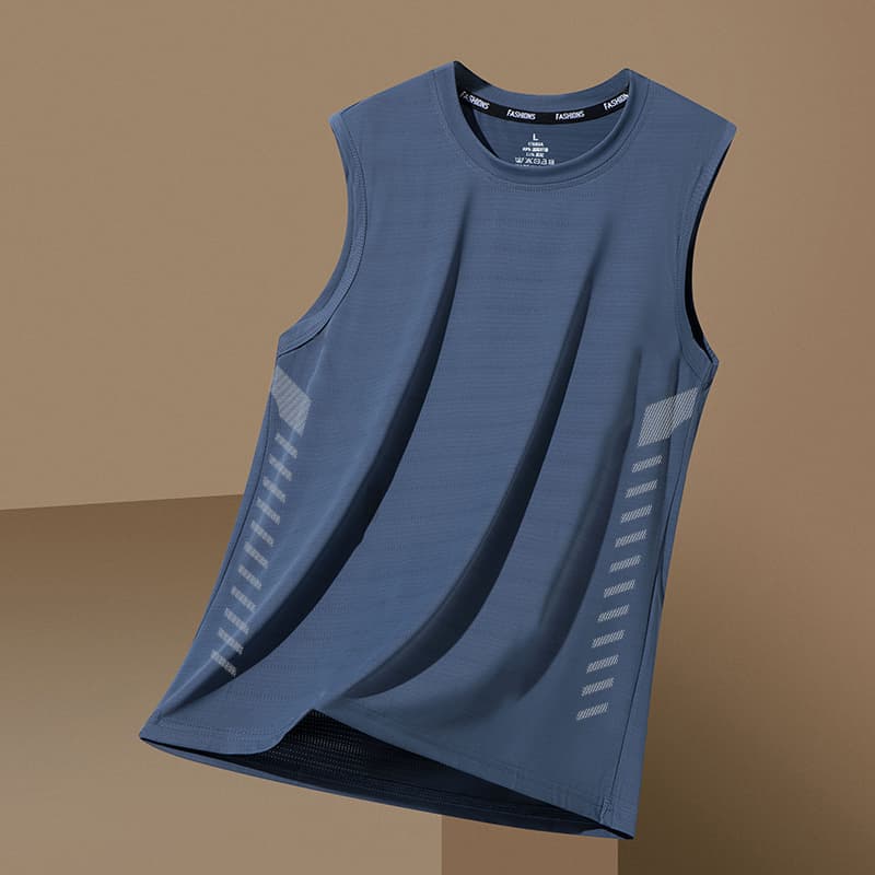 Ice Silk Men's Sports Vest Summer Sleeveless T-Shirt Men's Pure Color Waistcoat Loose Mesh Quick-Drying Large Size Small Undershirt