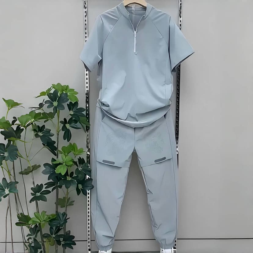 Men's Suit 2025 Summer New Style Ice Silk Quick-Drying Seamless Taped Fashion Stylish Two-Piece Set Trendy Versatile