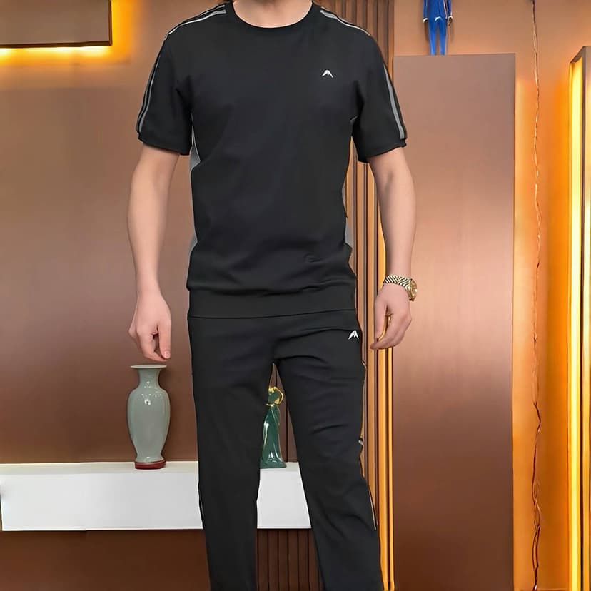 Men's Suit 2025 Autumn New Personalized Striped Cool Breathable Trendy Simple Comfortable Ice Silk Two-Piece Set