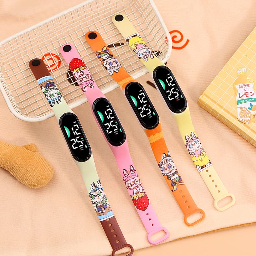 New Labubu M9 Cartoon Animation Small Fresh Color Printing Digital Watch Cute to Watch Time Waterproof Silent Touch