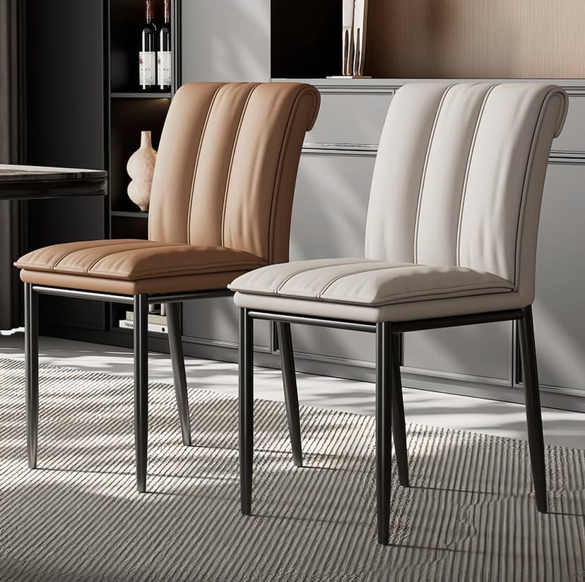 Italian Minimalist Saddle Leather Dining Chair, Light Luxury and High-End Feel, Nordic Desk Chair, Makeup Chair, Armrest, Hotel Restaurant Chair