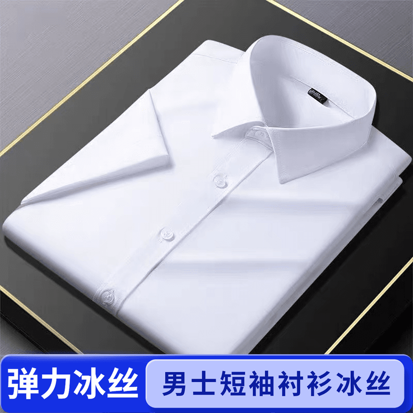 Summer New Style Ice Silk Stretch Short-Sleeved White Shirt Men's Business Casual Professional Formal Wear Trendy Cool Non-Iron Shirt