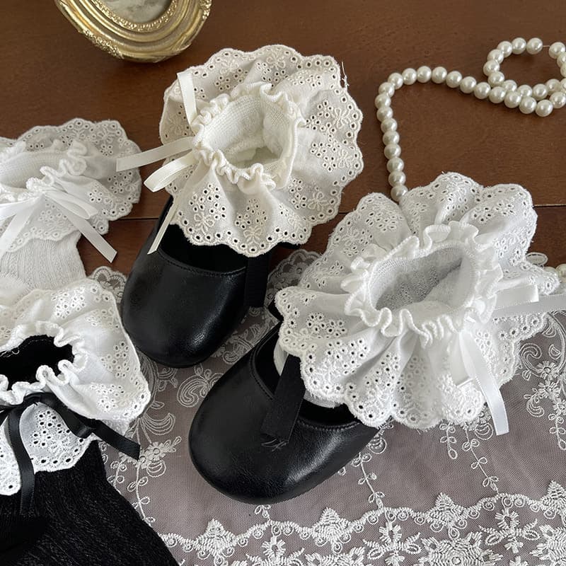 Korean Kidsren's Socks Spring & Fall New Embroidered Lace Cotton Bow Princess Cute Bow Girl Baby Socks