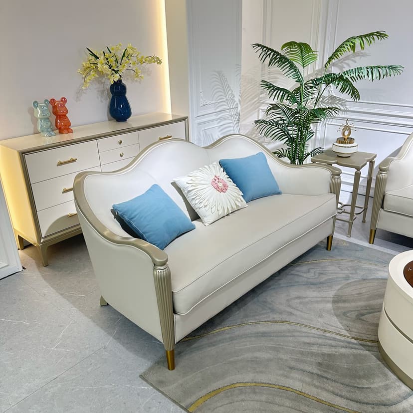 American-Style Light Luxury Solid Wood Leather Sofa 123 Combination Modern Simple Fabric French Luxury Living Room European High-End