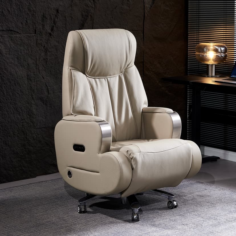 Intelligent Shoulder and Neck Rolling Massage Leather Executive Chair, High-End Electric Computer Chair for Office and Home Use, with Ventilation, Heating, and Lumbar Support