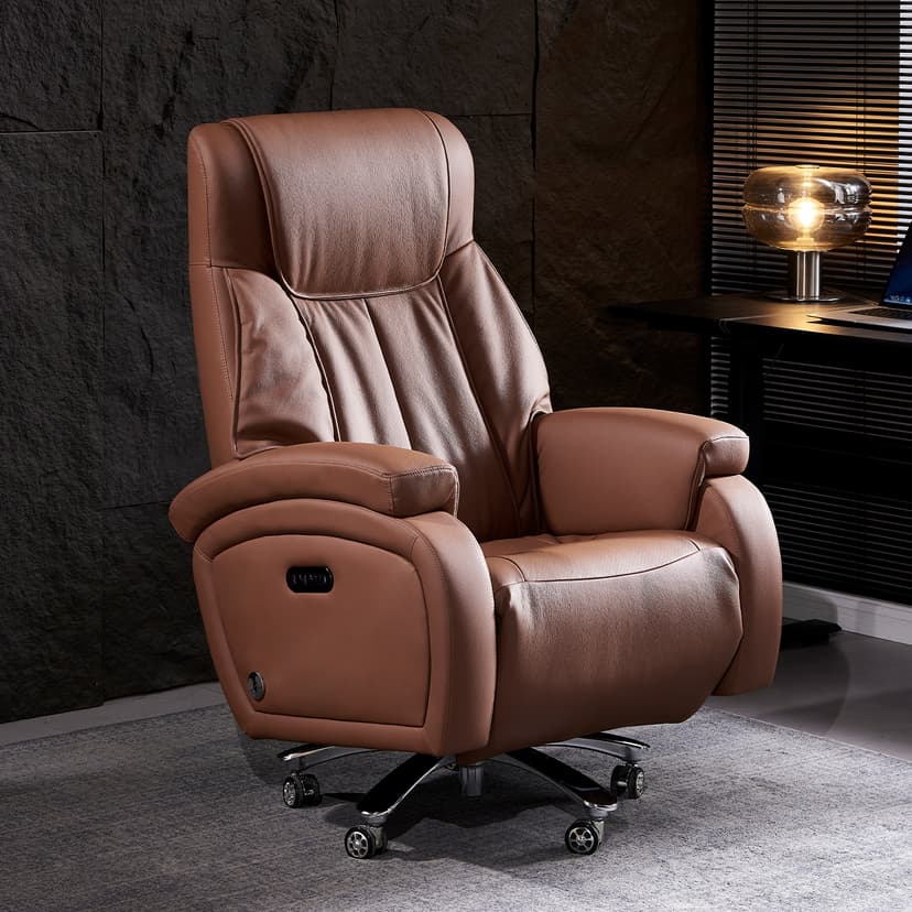 Intelligent Shoulder and Neck Rolling Massage Leather Boss Chair, High-End Electric Computer Chair for Office and Home Use, with Ventilation and Heating for Lumbar Support