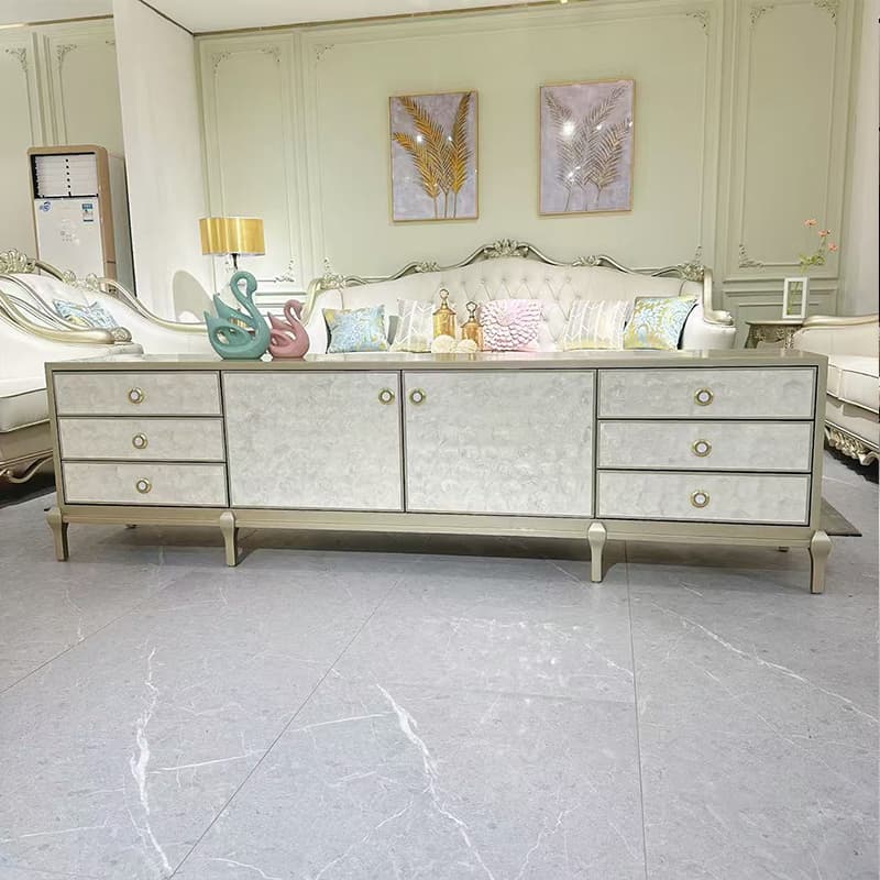 American Style Double Cabinet Door Six Drawers Shell TV Cabinet Sideboard Accessible Luxury Floor Cabinet Living Room Minimalist Storage Decorative Cabinet