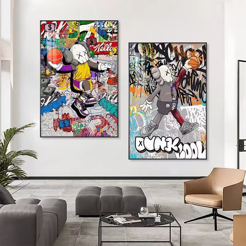 Fashionable Brand Cartoon Graffiti Hanging Painting Creative Aj Sneakers Trendyy Living Room Bedroom Decorative Painting American Street Kaws Mural