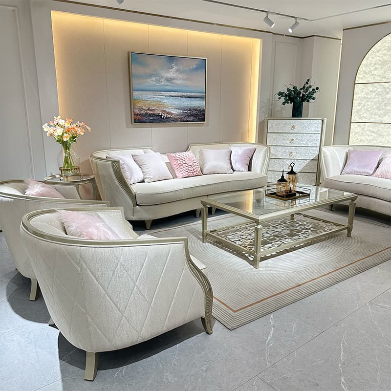 American Accessible Luxury Style Solid Wood Fabric Sofa 123 Combination Modern Simple French Luxury Living Room Straight Row Four Seats