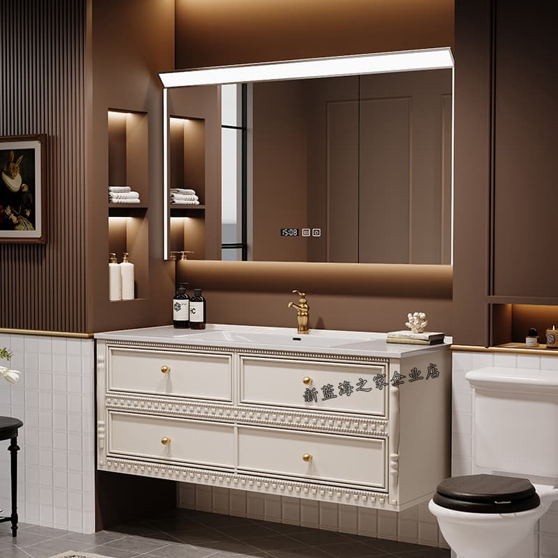 High-End French Retro Bathroom Cabinet Combination Bathroom Sink Washbasin Cabinet Bathroom Cabinet Ceramic Integrated Basin