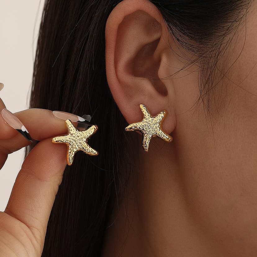 Star Earrings for Women Cross-Border New Holiday Style Simple Starfish Earrings Star Stud Earrings for Women