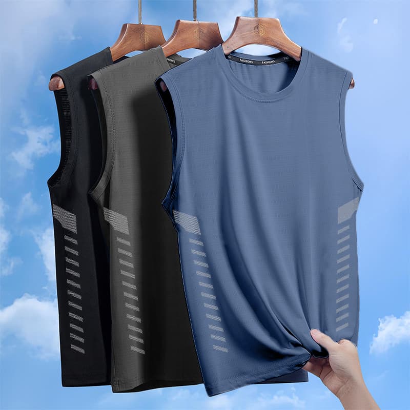 Summer Ice Silk Vest for Men, Trendy Thin Round Neck Mesh Breathable Quick-Drying Simple Daily Sports Men's Sleeveless Vest