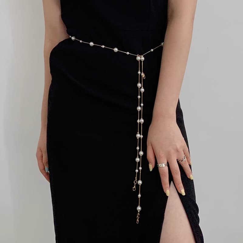 Chain Thin Belt Women's High-End Dress Waist Chain Skirt Belt Waist Accessories Pearl Versatile Decorative Belt Trendy