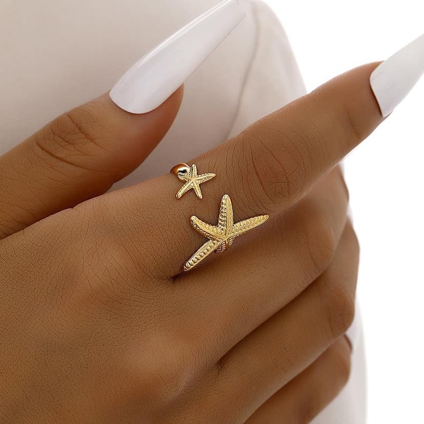 Starfish Ring for Women Cross-Border New Starfish Ring with Adjustable Opening Holiday Ring for Women