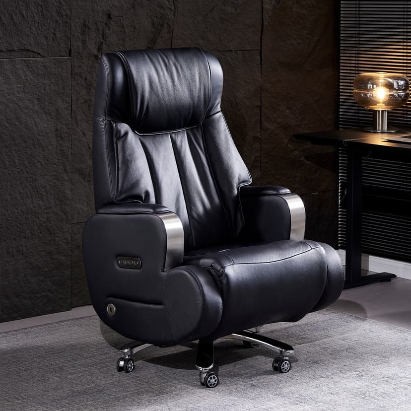 Shoulder and Neck Rolling Massage Leather Executive Chair, Office Reclining Nap Chair, Comfortable for Long Sitting, Electric Computer Chair for Home Use