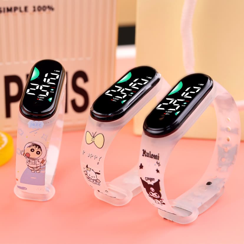 Frosted M9 New Frosted Semi-Transparent Strawberry Bear Student Sports Bracelet Watch Plastic Printed Kidsren's Watch High Appearance