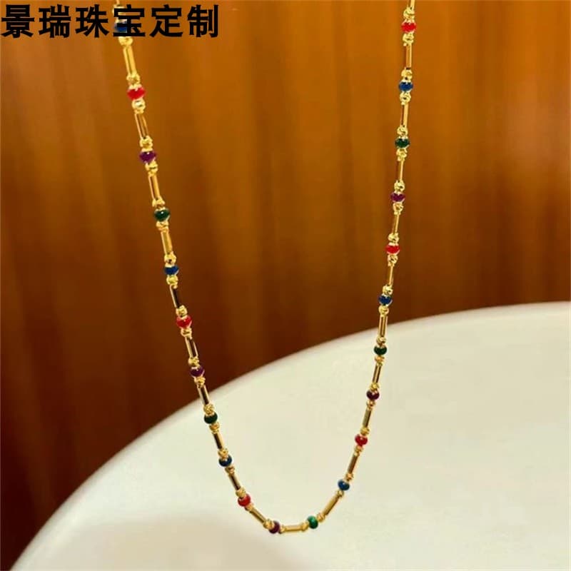 New 999 Foot Gold Women's Summer Enamel Color Dopamine Color Spacer Roller Didi Bouncing Gold Necklace Clavicle Chain