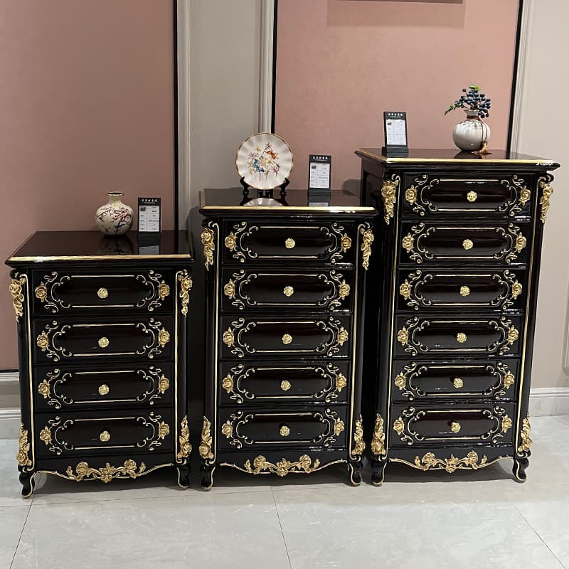 European-style Solid Wood Bucket Cabinet Living Room Six-bucket Storage Cabinet Luxury Carved Bedroom Wall Red Sour Branches Gold Foil Locker