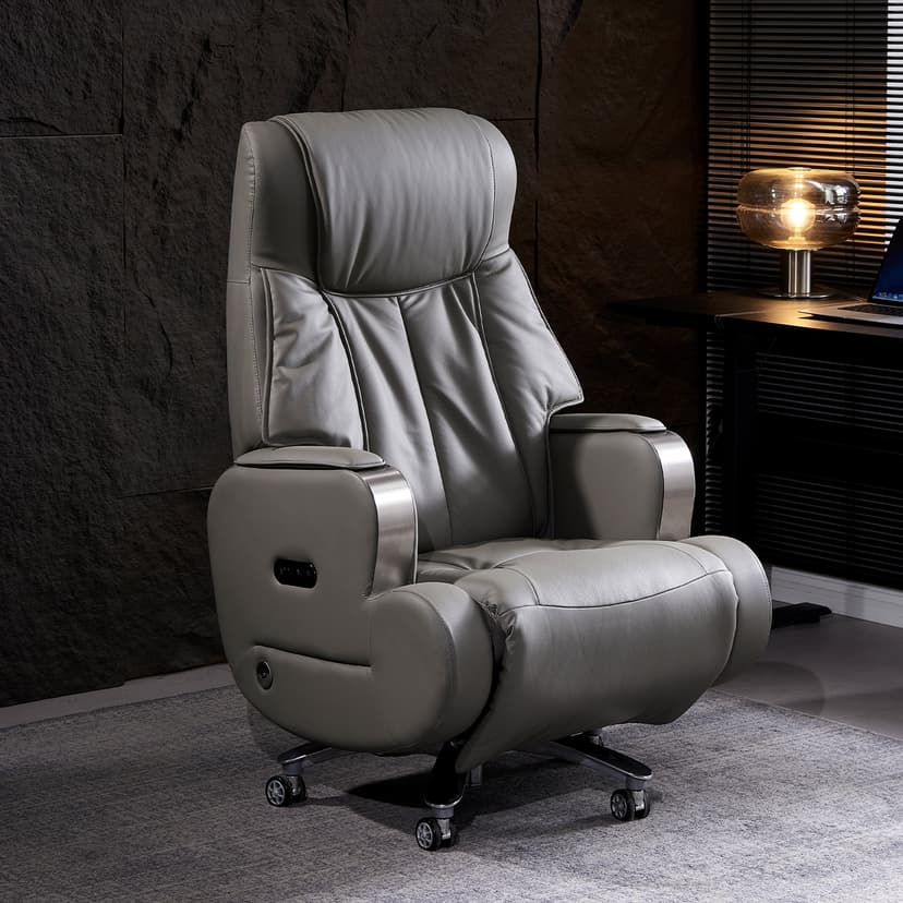 Shoulder and Neck Rolling Massage Leather Executive Chair, Office Reclining Nap Chair, Comfortable for Long Sitting, Electric Computer Chair for Home Use