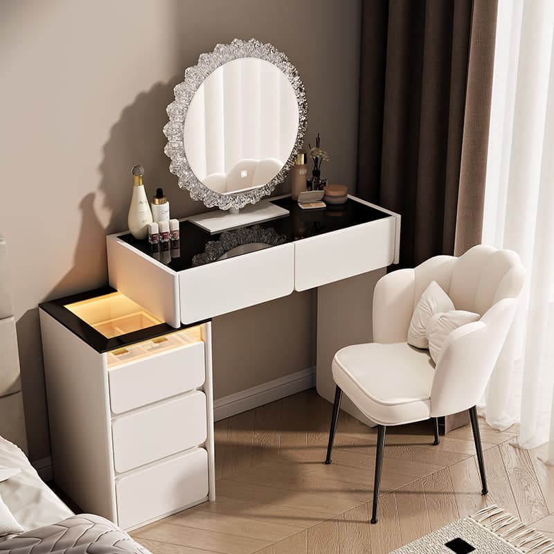 Modern Minimalist 60cm Solid Wood Dressing Table for Small Bedrooms, Vintage Cream Style Bedside Vanity Table with Integrated Drawer Cabinet