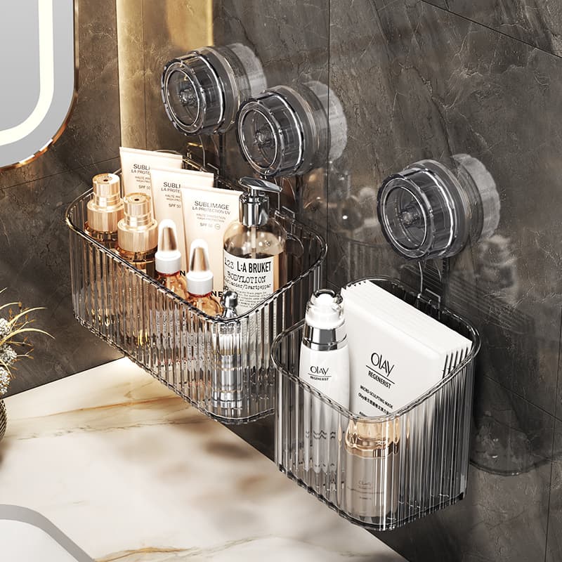 Bathroom Suction Cup Storage Rack, No-Drill Wall-Mounted Bathroom Wall Storage Box, Washbasin Storage Organizer, Great Item