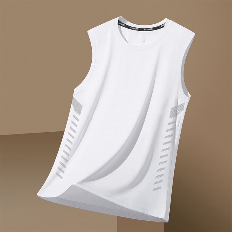 Men's Ice Silk Vest Summer Sports Fitness Bottoming Shirt Wide Shoulder Training Thin Sleeveless T-Shirt Waistcoat Quick-Drying Trbottomy