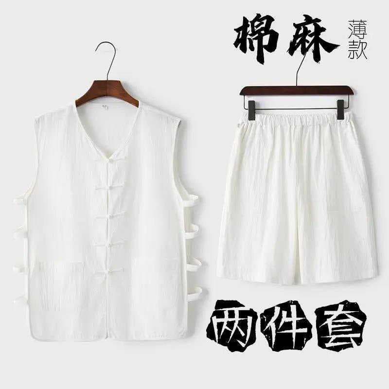 Old Coarse Cloth Men's Vest, Chinese Style Tang Suit Vest, Chinese-Style Button-Up Old Man's Shirt, Summer Men's Vest