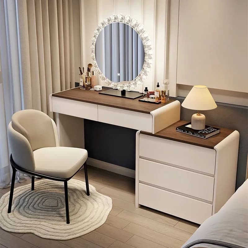 2025 New Dressing Table and Cupboard Integrated Modern Bedroom Simple Small Dressing Table All Solid Wood Master Bedroom Storage Cabinet