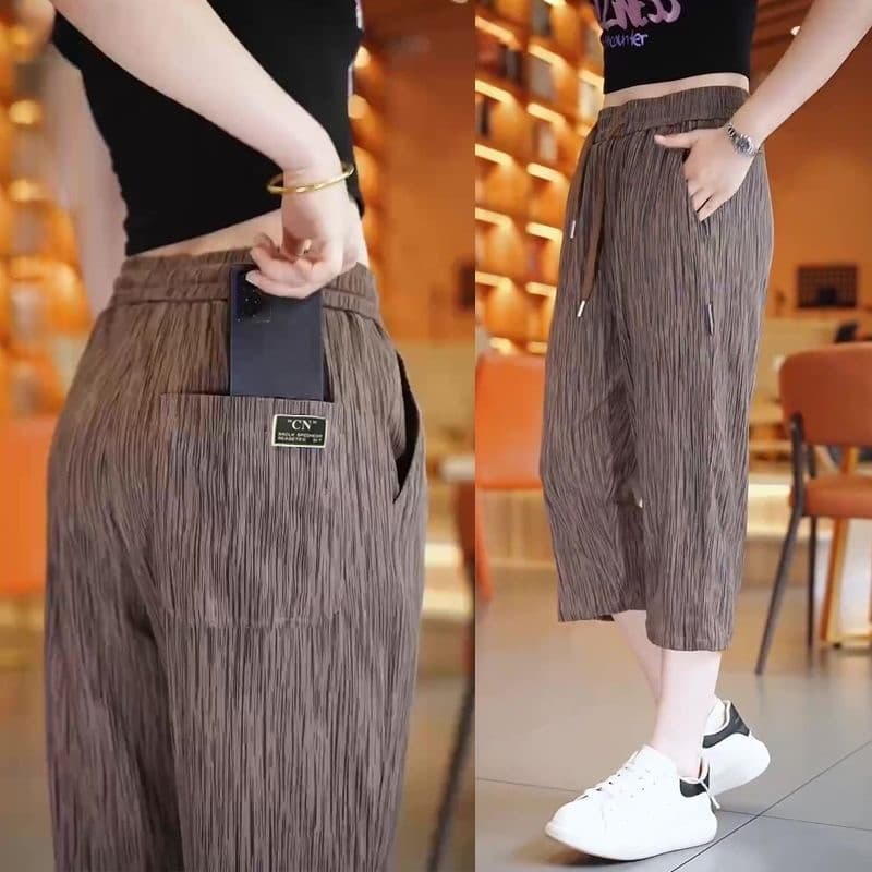 Ice Silk Pants Sports Cropped Pants Men's Thin Summer New Elastic Loose Men's Large Size Straight Casual Pants