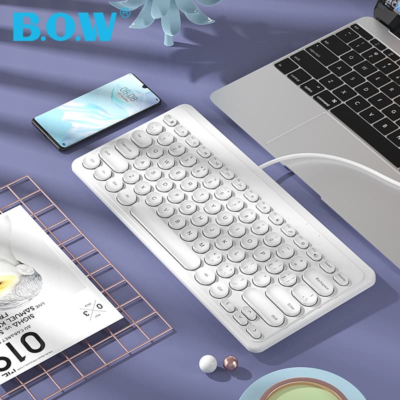 Bow Wired Keyboard and Mouse External Set for Desktop and Laptop Computers, Wireless Set for Girls, Typing, Office, Silent