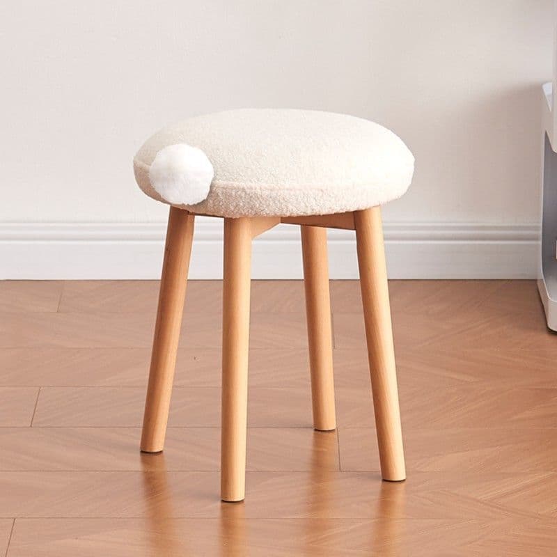 Dressing Table Stool, Solid Wood Home Makeup Chair, Nordic Chair, Soft Upholstered High-End Dressing Room Round Stool for Girls' Bedroom