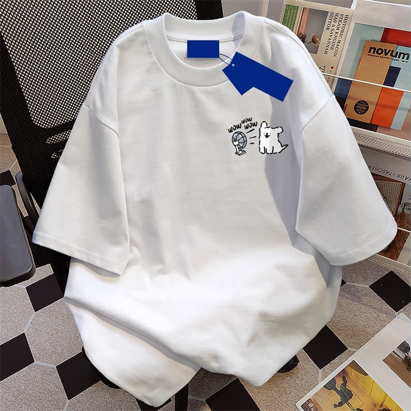 Korean Style Street Cute Line Puppy Short-Sleeved T-Shirt for Women American Summer ins Trendy Brand Loose Round Neck Couple Top
