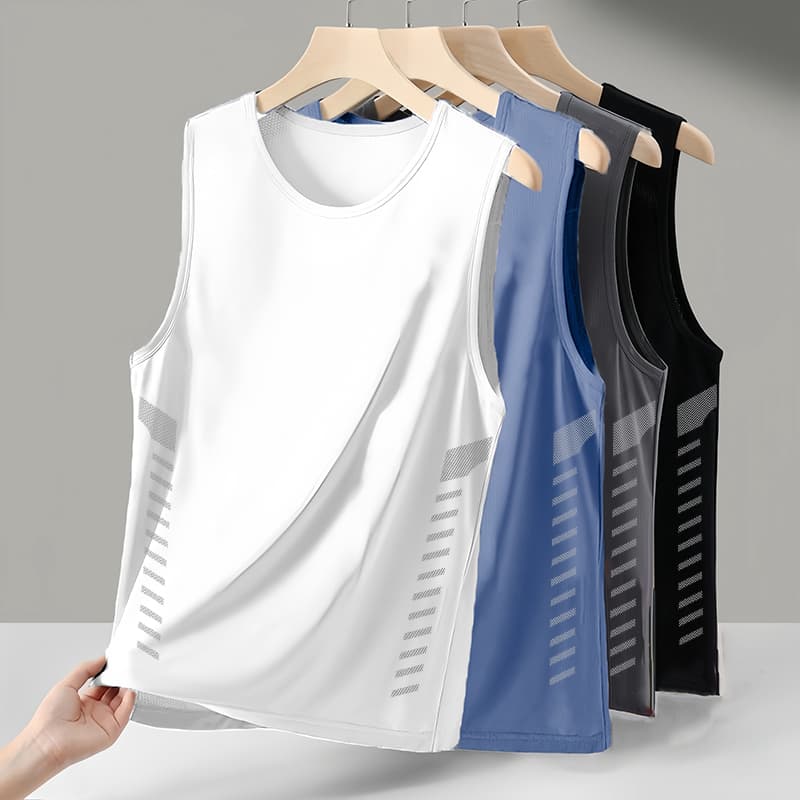 Men's Round Neck Sleeveless Vest, Ice Silk Summer Running Top, Ice-Feel Sports Vest, Quick-Drying Sleeveless T-Shirt