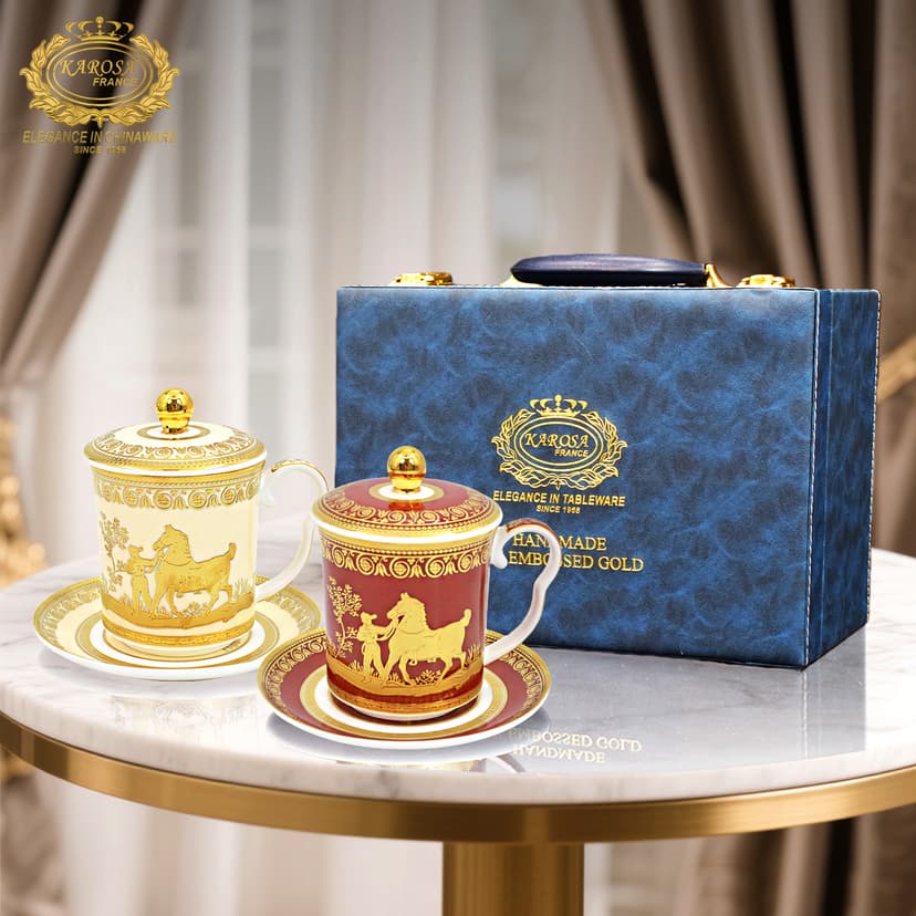 Chinese Bone China Tea Cup Set with Lid, Conference Cup, Office Cup, Boss Cup, Tea House, Hotel Home Water Cup Gift Box