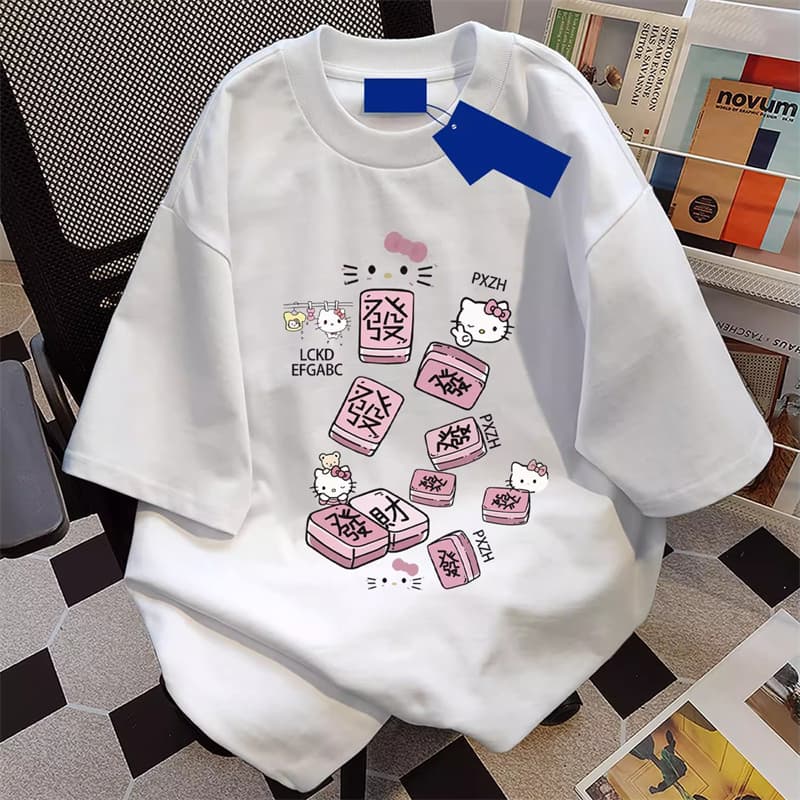 American Style 2025 Summer Hello Kitty Letter Print Women's Short-Sleeved T-Shirt Hip-Hop Loose Couple Inner Wear Top