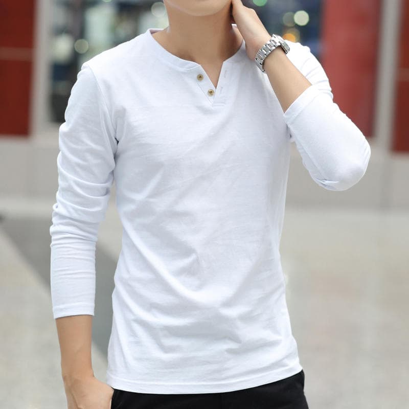 Autumn and Winter New Long-Sleeved T-Shirt Men's Korean Style Slim Student Trbottomyy Youth Early Autumn Thin V-Neck Bottoming Shirt