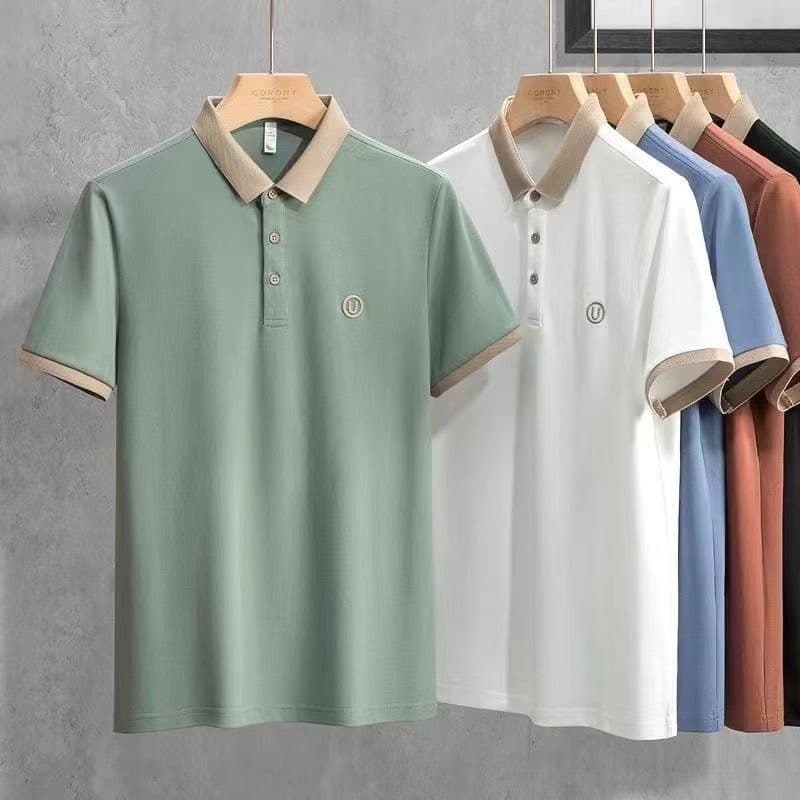 Polo Shirt Men's Summer New Contrast Color Short-Sleeved Top Men's Lapel Business Casual Sports Half-Sleeved Large Size T-Shirt
