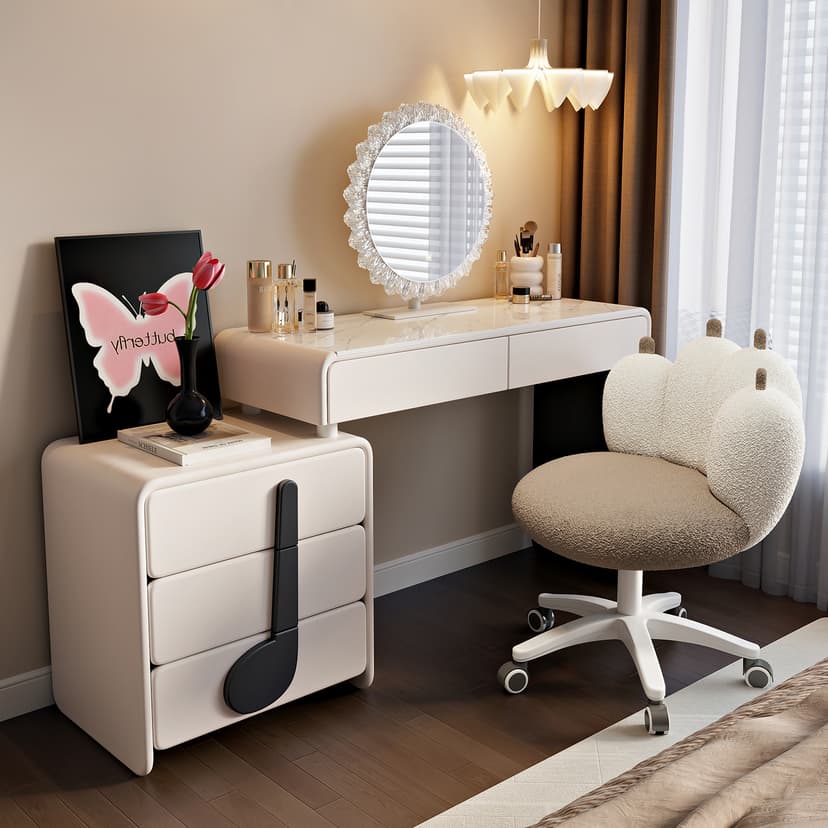 2025 New Accessible Luxury Simple Small Apartment Dressing Table Bedroom High-End Cream Style One-Piece Dressing Table 60cm Small