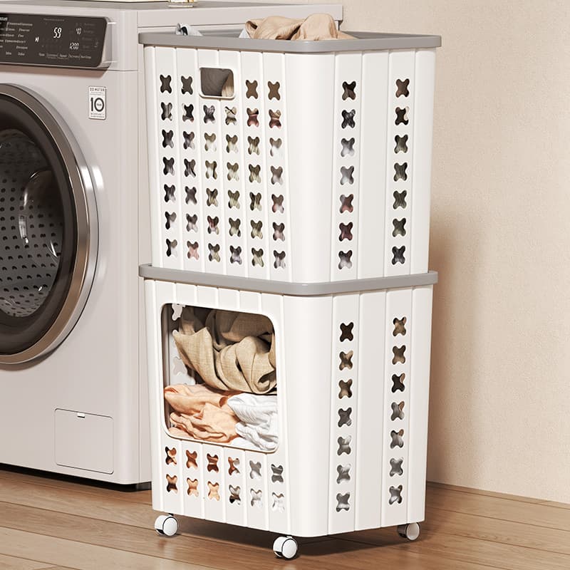 Laundry Basket Hit Style Accessible Luxury Wheeled Removable Large Capacity Double-Layer Storage Basket Foldable Fancy Popular