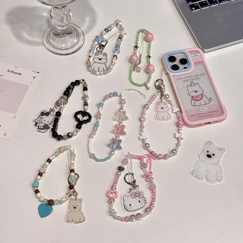 Creative and Simple Ins-Style Phone Case Suitable for Apple and Huawei, Bracelet Accessories, Korean-Style High-End Phone Beaded Chain