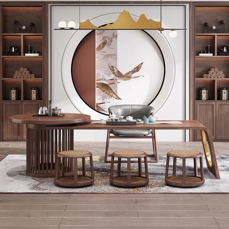 New Chinese Tea Table 2025 New arrival Classy Zen Solid Wood Tea Art Table Office Tea Room Living Room Tea Table Walnut