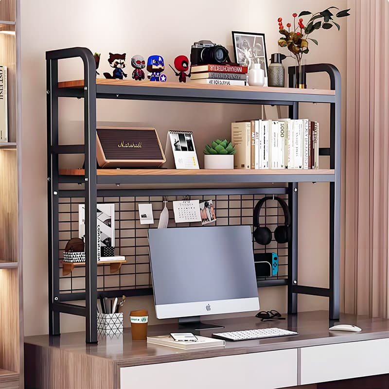 Desktop Bookshelf Vertical Multi-layer Storage Rack for Computer Desk Iron Cave Board with Grid Layered Desk Storage Rack