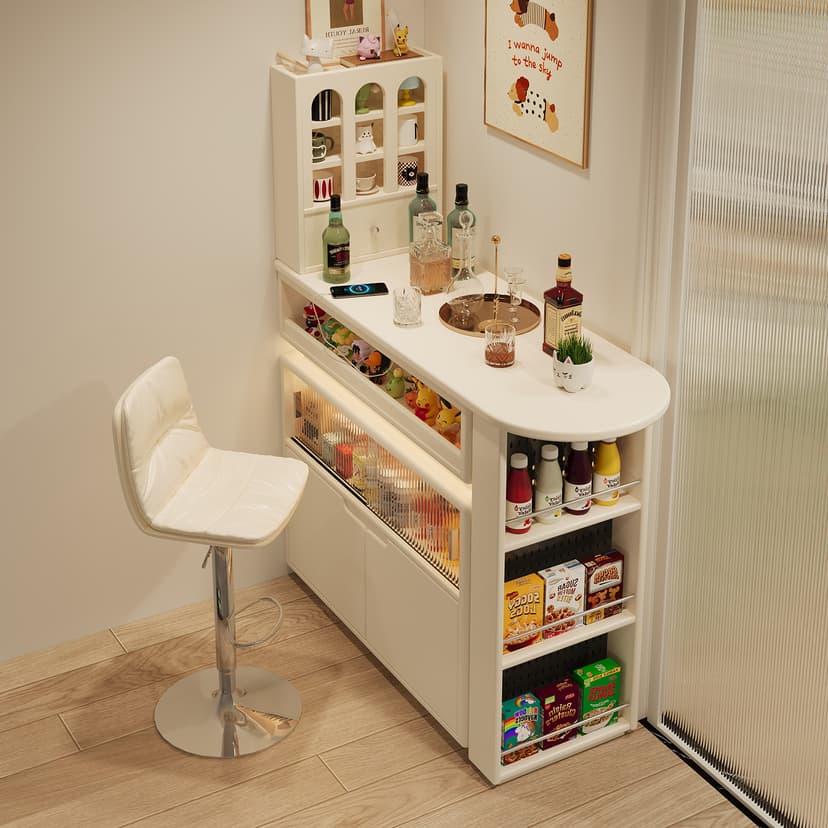 Cream Style Living Room Small Wine Cabinet Bar Counter Integrated Table Classy Solid Wood Corner Sideboard Home Small Bar Counter Side Cabinet