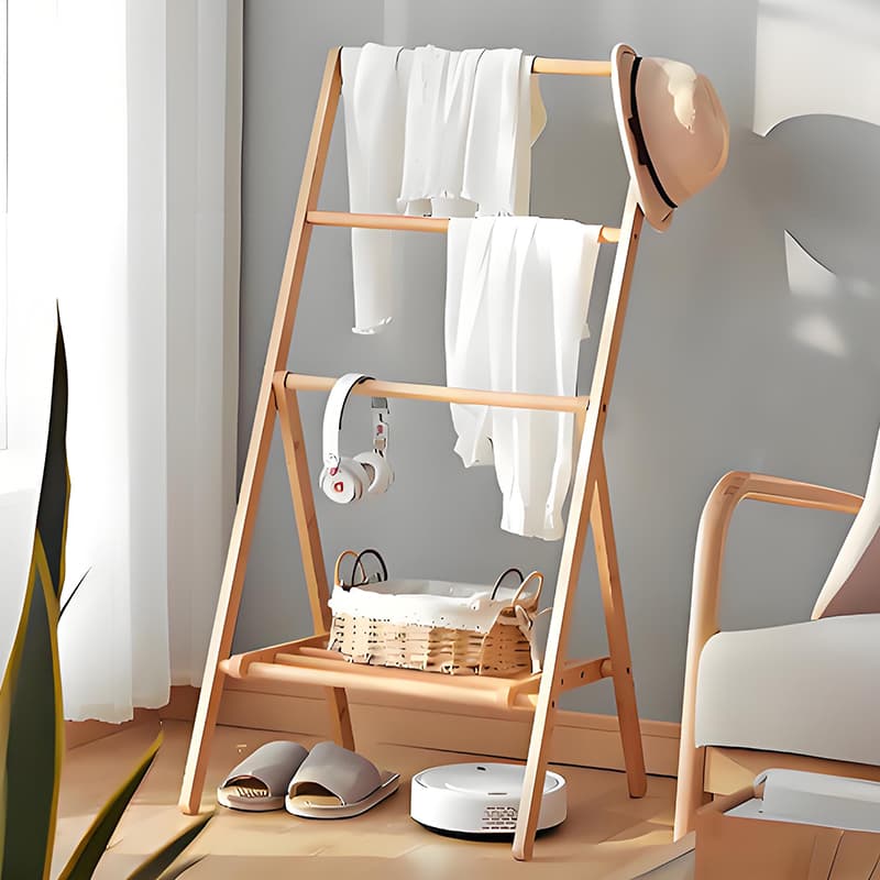Bedroom Floor Hanger Bathroom Vertical Towel Rack For Home Wooden Foldable Hanger Small Bedside Coat Rack