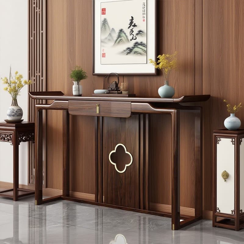 New Chinese-style Entrance Table Ebony Wooden Banner Case Living Room Entrance Door Wall Supply Table Table Entrance Table Solid Wood Entrance Cabinet