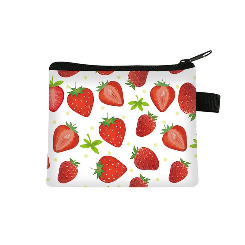 Fruit Pattern Super Popular Storage Bag Kidsren's Strawberry Pattern Coin Purse Card Holder Simple and Cute Elementary School Student Card Holder Cute
