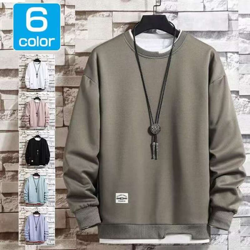 Amazon Men's Sweatshirt 2025 Spring and Autumn Men's Sweatshirt Street Fashion Double-Layer Round Neck Stylish Fake Two-Piece Long Sleeve