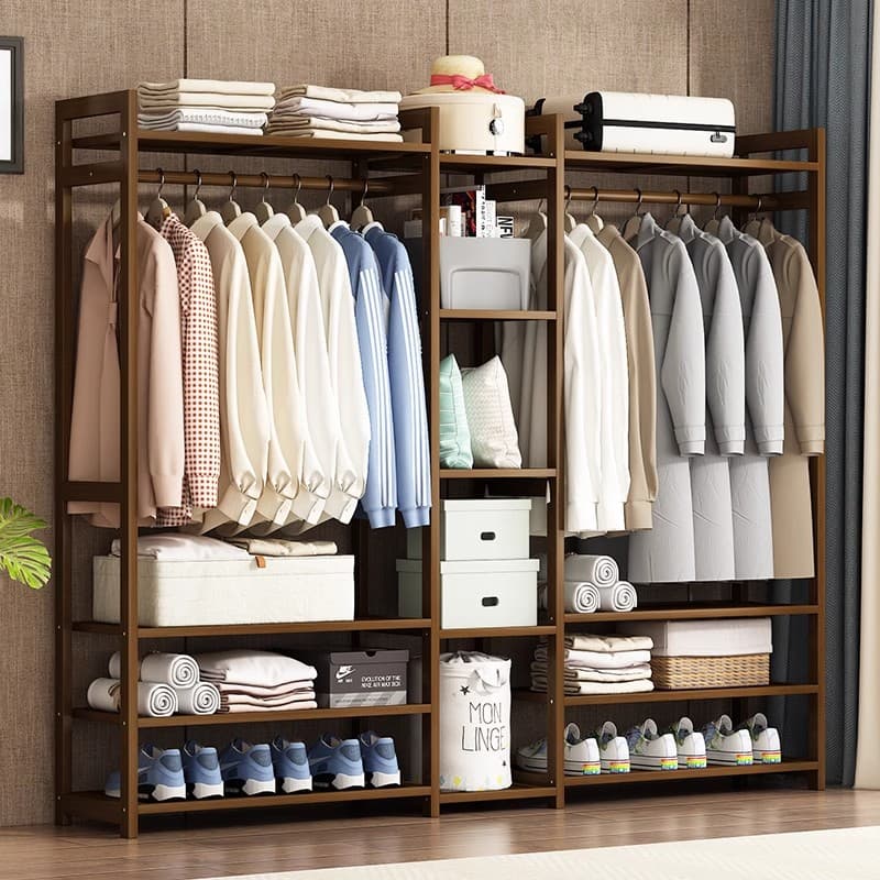 Bedroom Floor Hanger Integrated Door Storage Rack Open Wardrobe Clothes Storage Rack Cloakroom Bag Rack