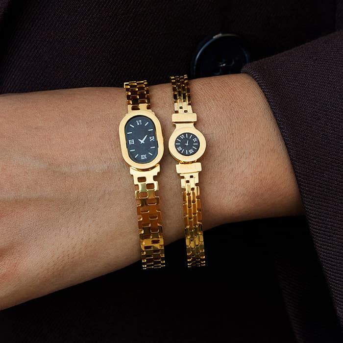 European and American Watch-Shaped Bracelet, Niche Design, Light Luxury, High-End Feel, Titanium Steel Plated with 18K Real Gold, Non-Fading Jewelry for Women