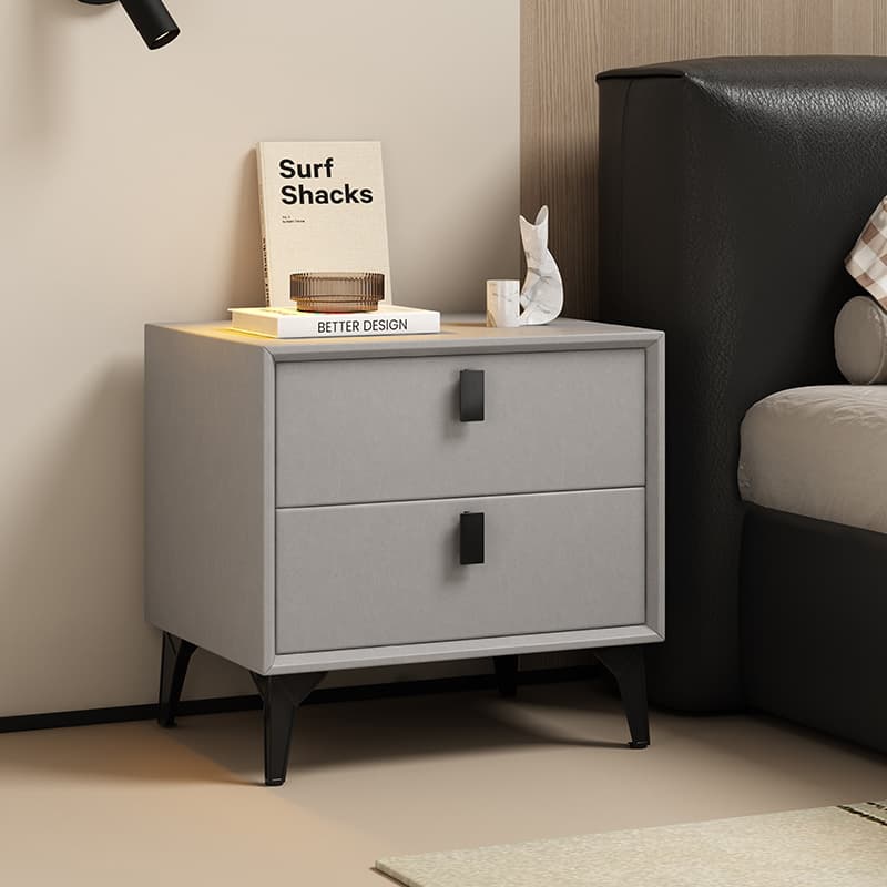 Bedside Table For Home Bedroom Solid Wood Storage Cabinet Niche style Stylish Leather Side Cabinet Bedside Storage Cabinet for Small Apartment